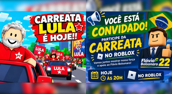 Apoiadores de Lula e Flávio Bolsonaro realizam carreatas virtuais no Roblox
