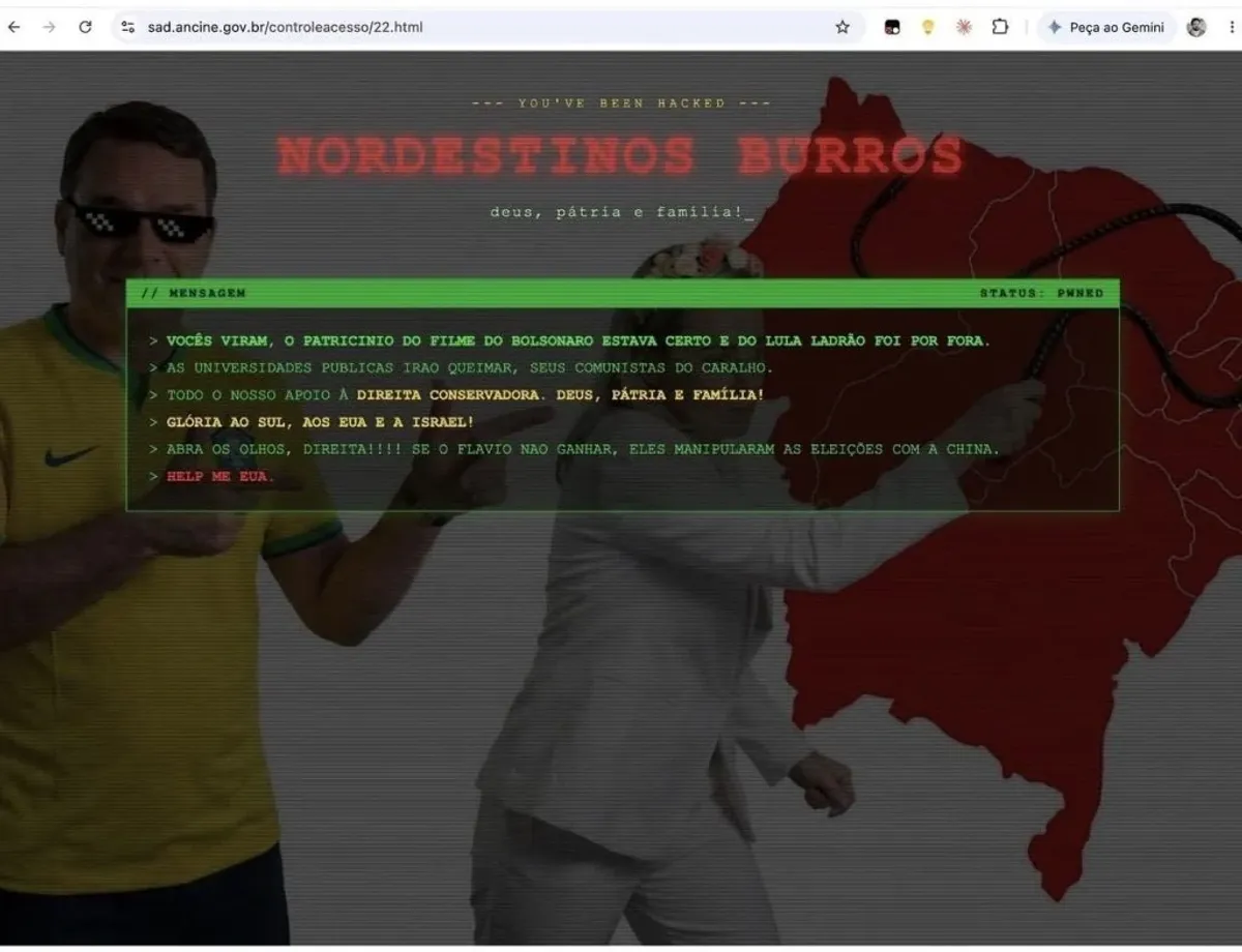 Site da Ancine é invadido e exibe ataques com menções políticas