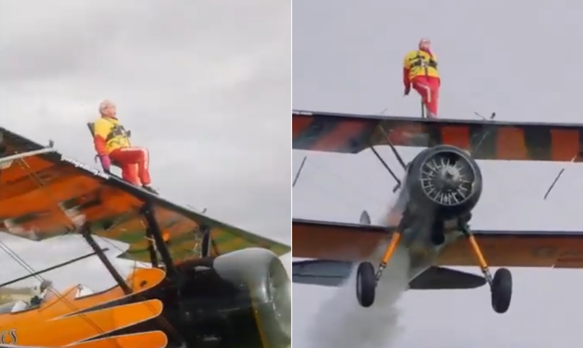 Idosa de 99 anos entra para o Guinness após acrobacia na asa de avião
